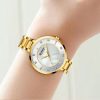 CURREN 9051 Women's Quartz Dress Watch - Golden White Gold watch with a white face worn on a wrist