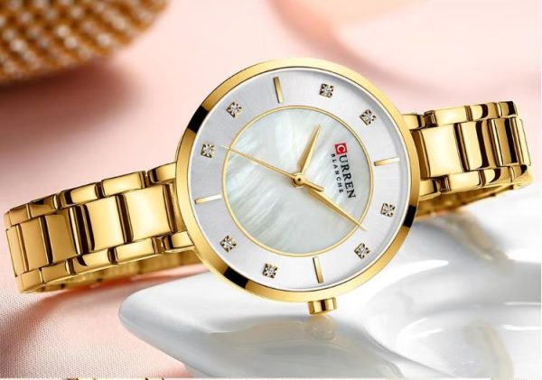 CURREN 9051 Women's Quartz Dress Watch - Golden White Gold watch with a white face