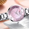 CURREN 9051 Women's Quartz Dress Watch - Golden White Pink-dial watch with silver bracelet