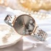 CURREN 9068 Women's Watch - Two-Tone Beige Silver and rose-gold Curren watch with floral design