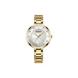 Gold Curren 9051 wristwatch with a white face