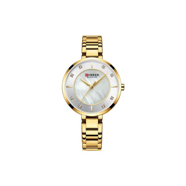 CURREN 9051 Women's Quartz Dress Watch - Golden White Gold Curren 9051 wristwatch with a white face