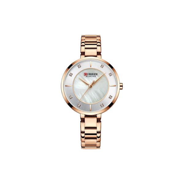 CURREN 9051 Women's Quartz Dress Watch - Golden White Rose-gold Curren watch with a white face