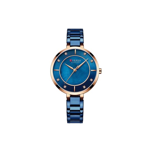 CURREN 9051 Women's Quartz Dress Watch - Golden White Blue Curren watch with gold accents